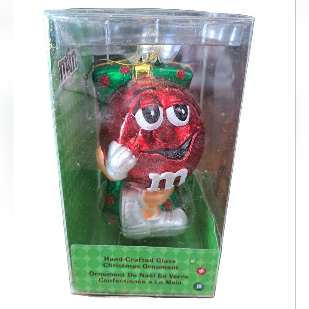 Kurt S.‎ Adler Red M&M's Glass Christmas Ornament Present 5” Tall Hand Crafted